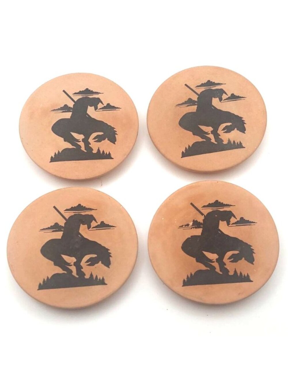 End Of The Trail Terracotta Coasters Set of 4 Native American Western Art
